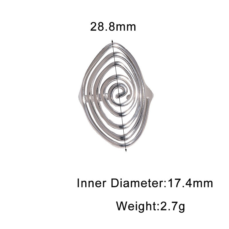 Wholesale Geometric Spiral Adjustable Open Ring Stainless Steel Gold Plated Wide Band Jewelry Accessory