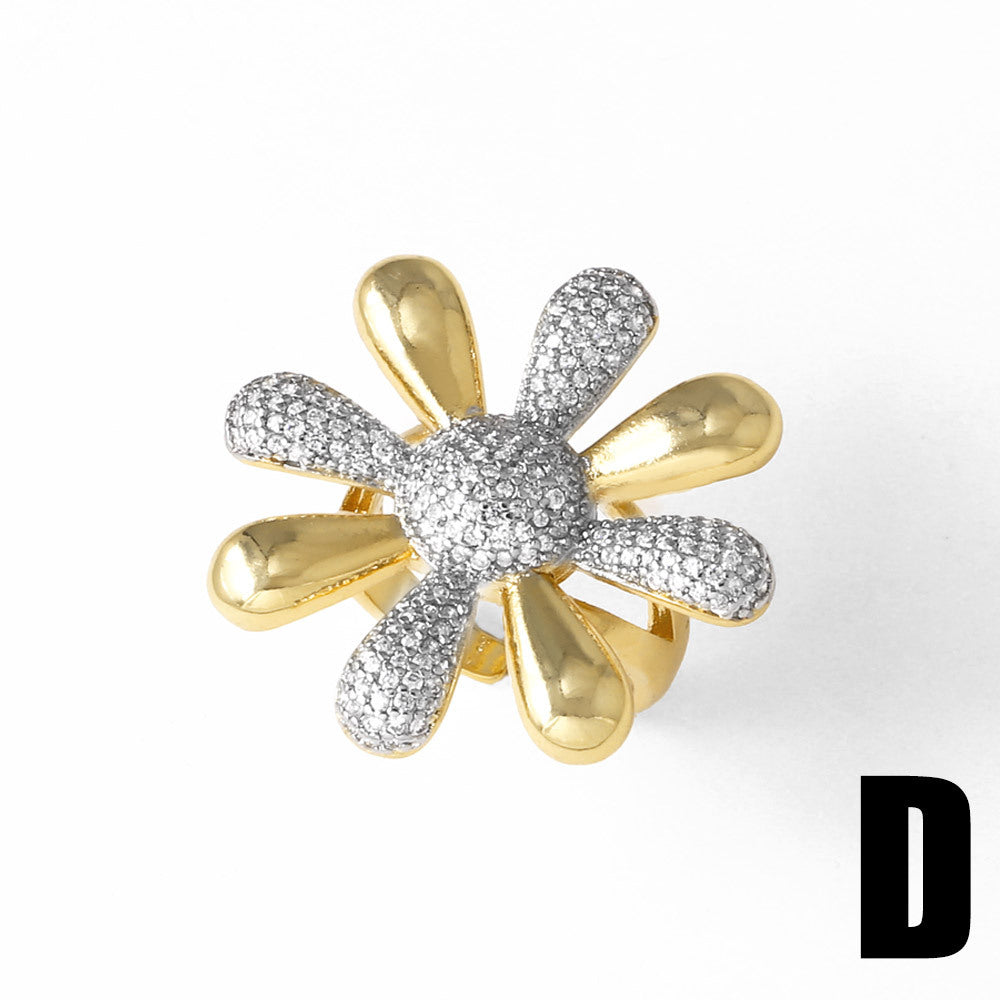 Wholesale two-tone cross sunflower open ring