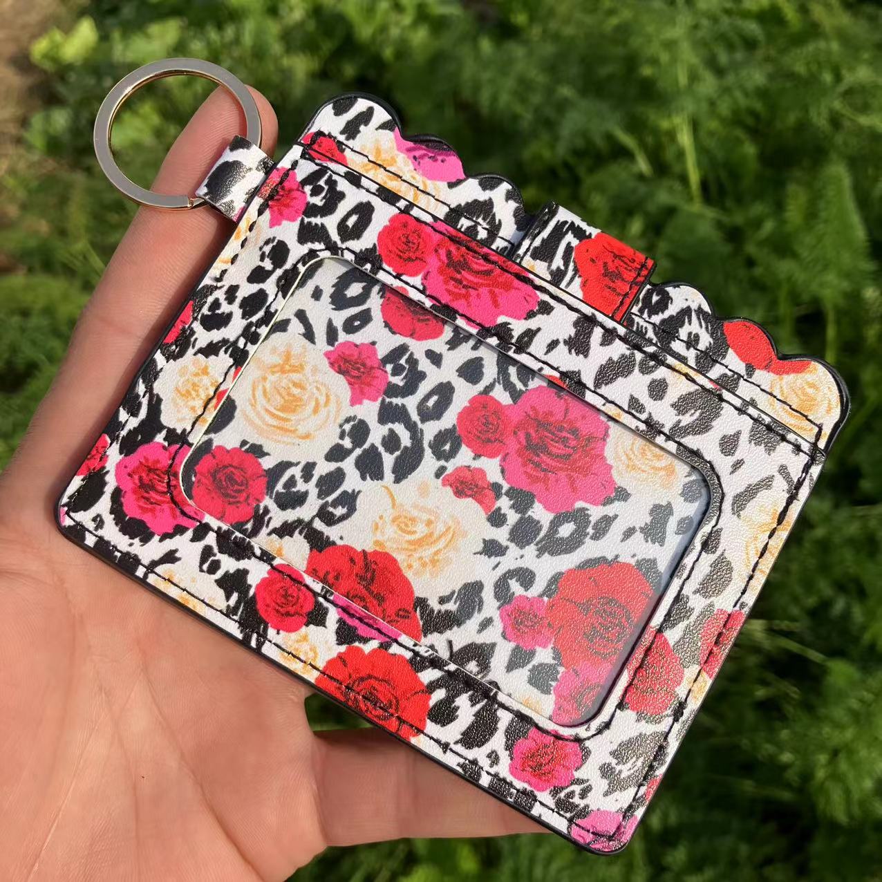 Wholesale Western Style Leopard Plaid Flower Card Holder Keychain ACC-KC-QiuXue001