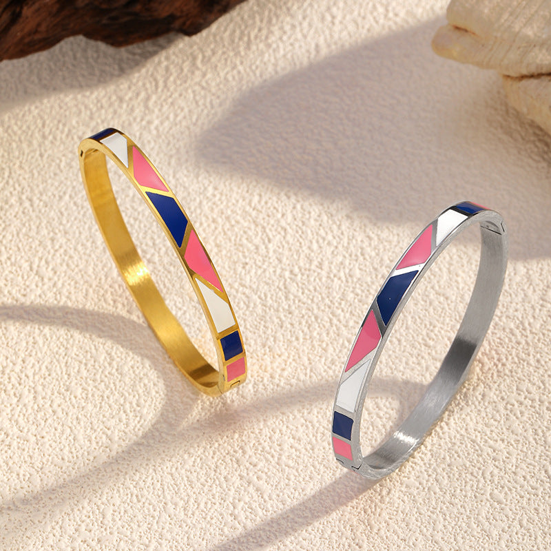 Wholesale color-blocked geometric stainless steel bracelet