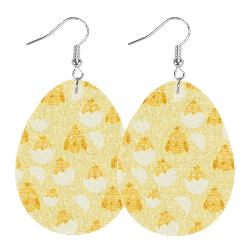 Wholesale  Easter Egg Rabbit Carrot Cute Cartoon Print Women's Leather Earrings