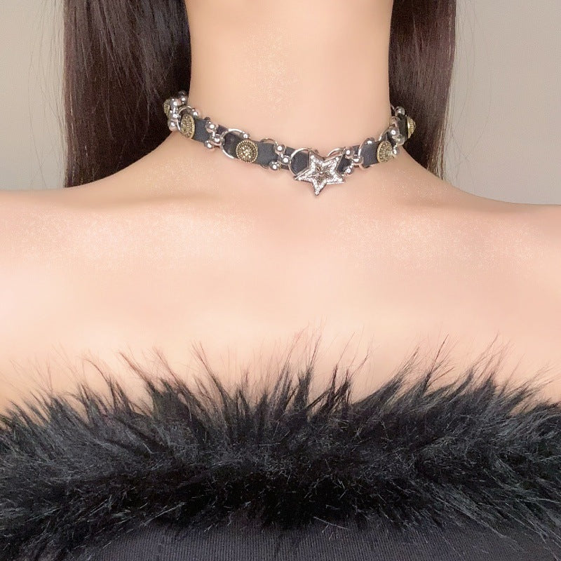 Wholesale leather woven five-pointed star button necklace