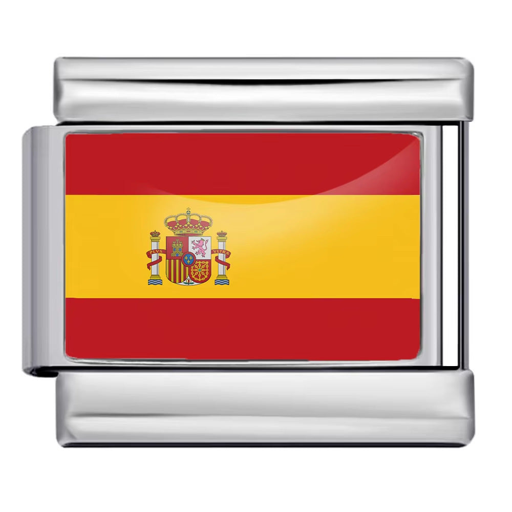 Wholesale 5pcs Italian Charm Bracelet 9mm DIY Splicing World Flag Series Stainless Steel Composable Bracelet