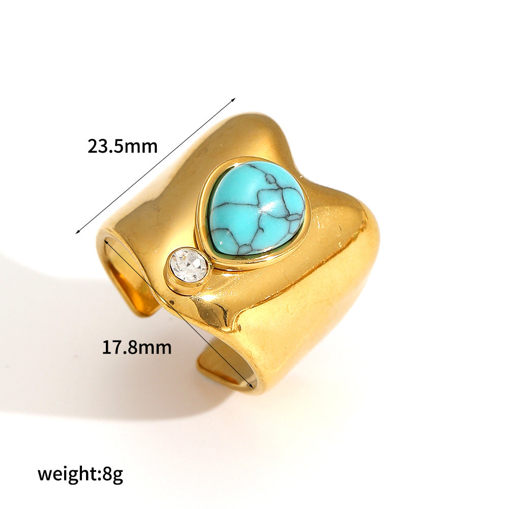 Wholesale Geometric Natural Stone  Stainless Steel Adjustable Open Ring