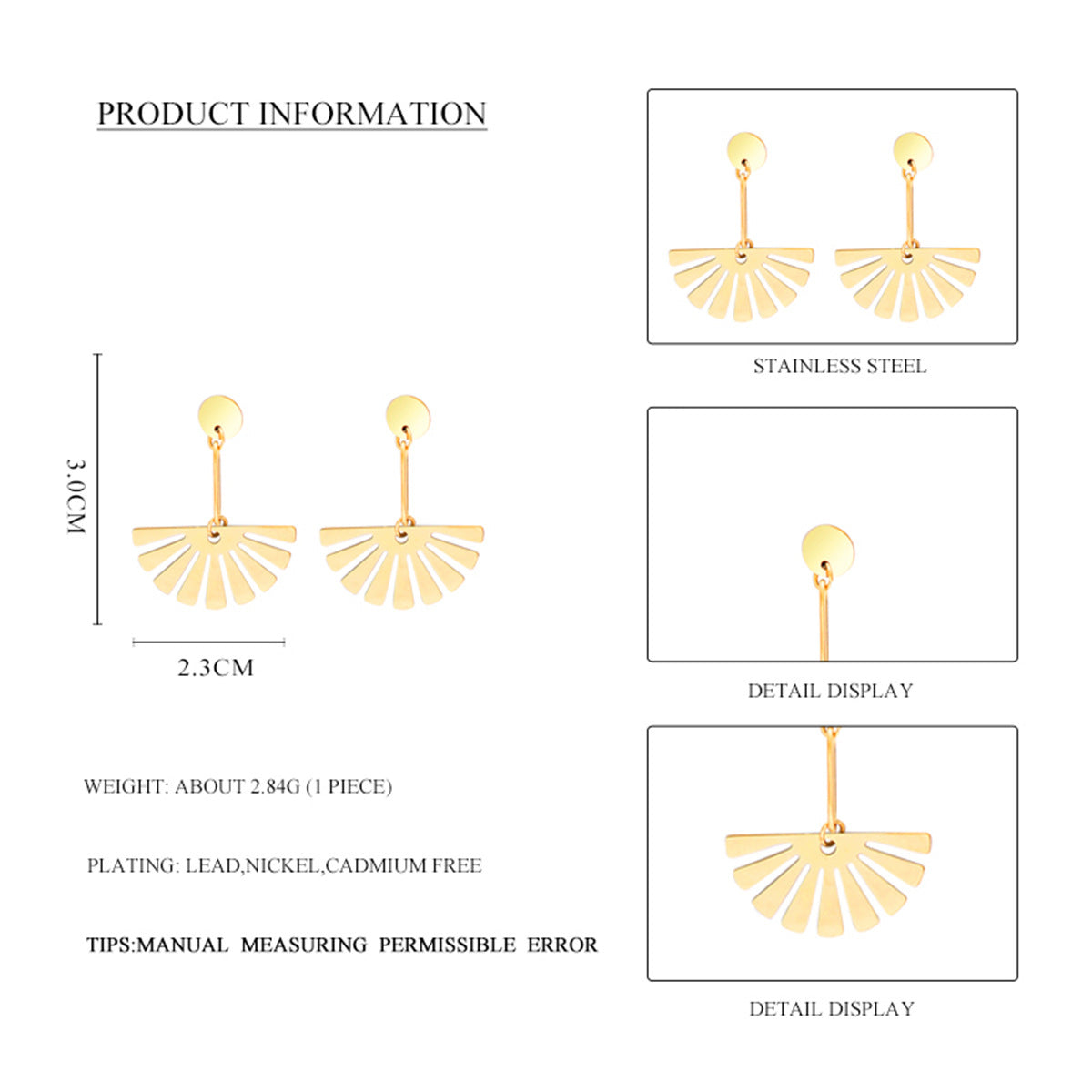 Wholesale creative stainless steel fan-shaped earrings