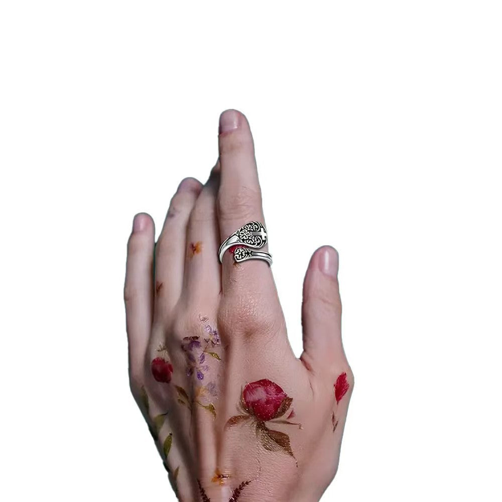 Wholesale  Faith Ring Vintage Cross 3D Embossed Flower Opening Adjustable Finger Ring