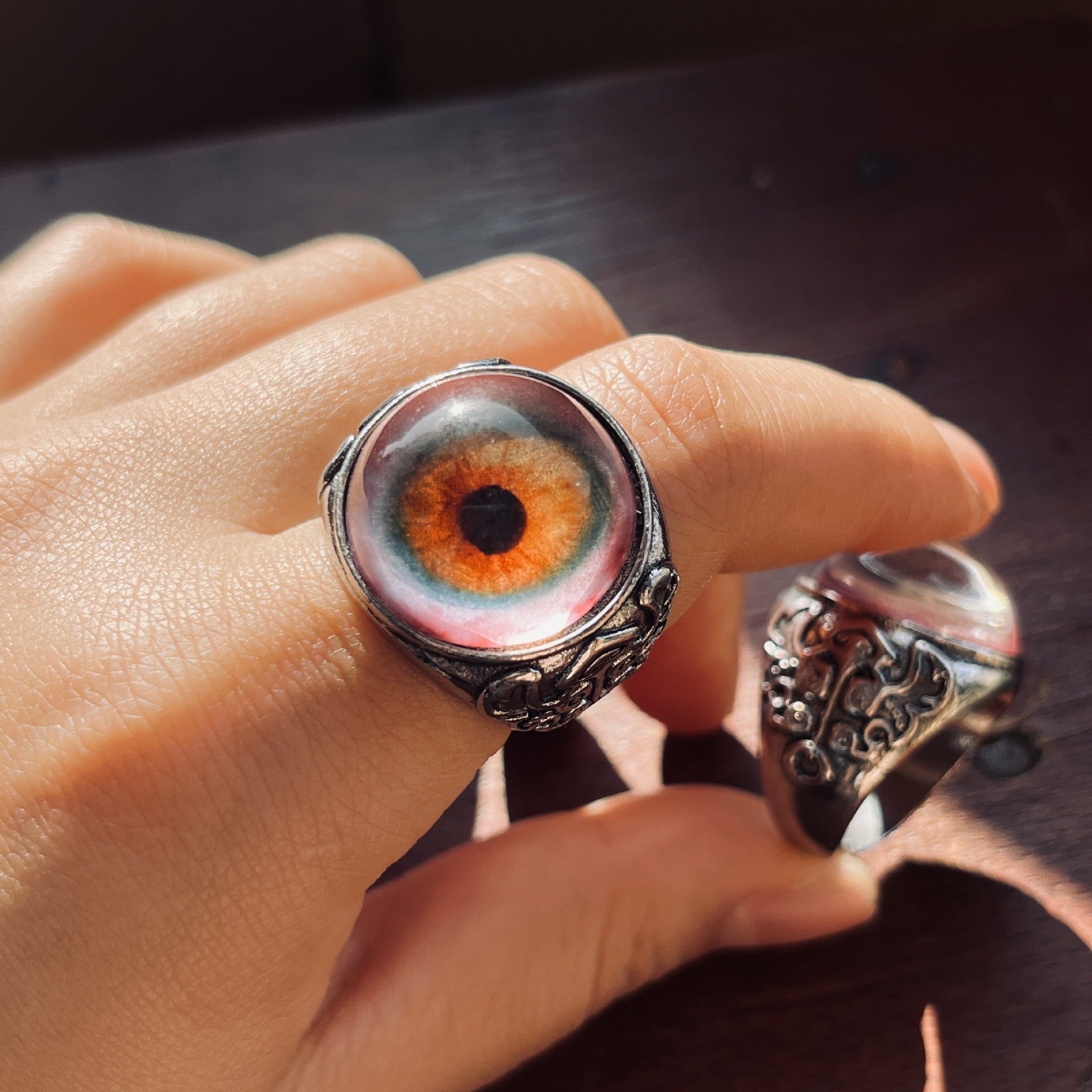 Wholesale Exaggerated Realistic Blood Red Eyeball Open Ring Domineering Retro Curtain Eye Ring
