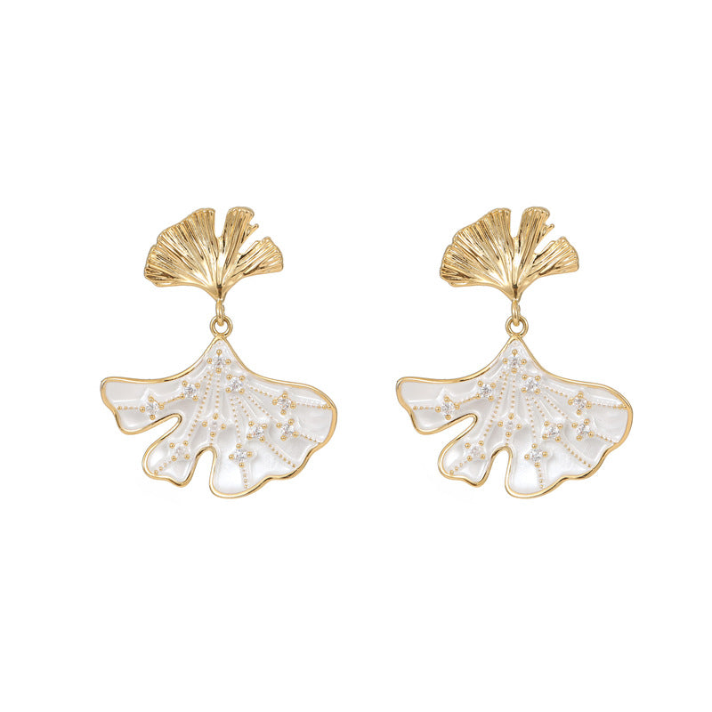 Wholesale Light Luxury Double Ginkgo Leaf Earrings