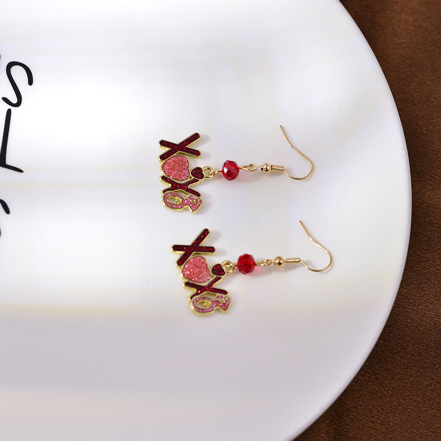 Wholesale xoxo Valentine' s Day Heart-Shaped Envelope Droplet Earrings