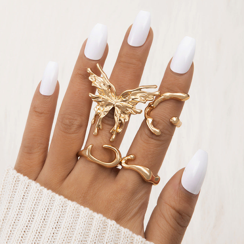 Wholesale Butterfly geometric irregular four-piece ring set
