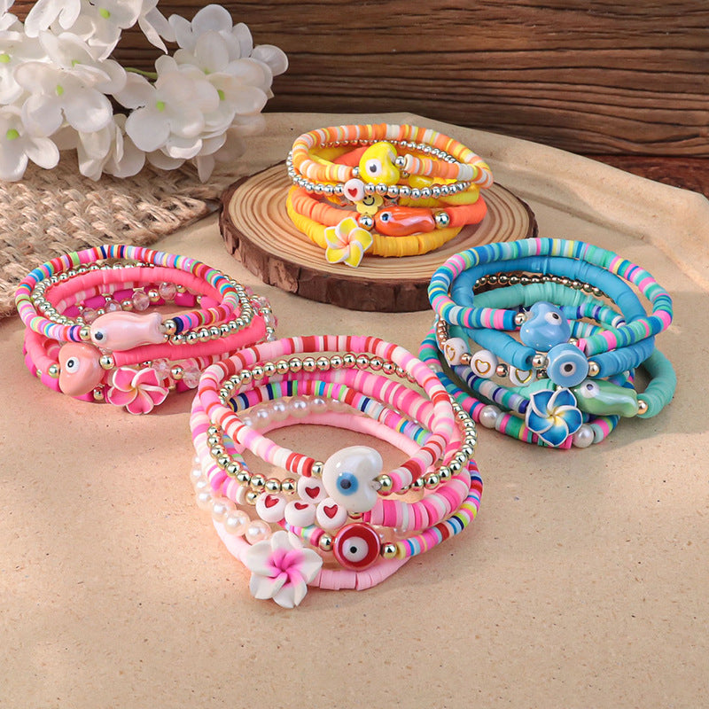 Wholesale Flower polymer clay set handmade beaded rainbow bracelet Clay Bead bracelet