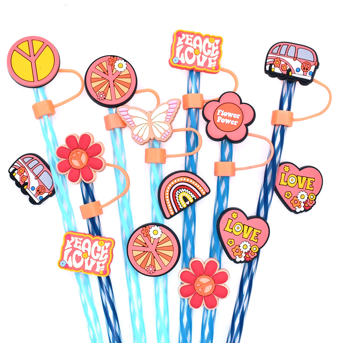 Wholesale Random 100pcs Love and Peace 10mm PVC Soft Straw Tube Cap ACC-SCR-RYY089