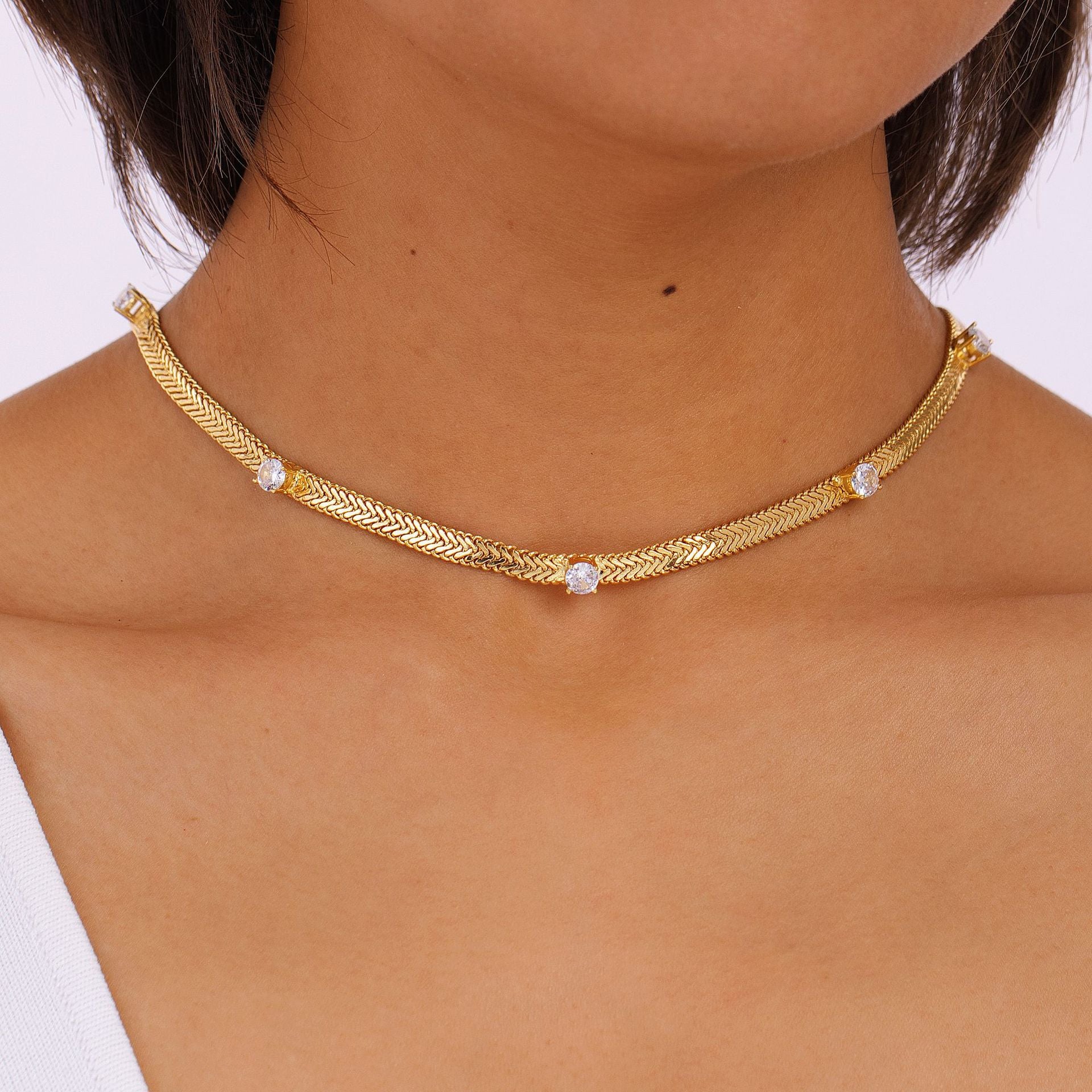 Wholesale  Copper Plated 18K Gold Set with Zircon High Niche Design Light Luxury  Necklace