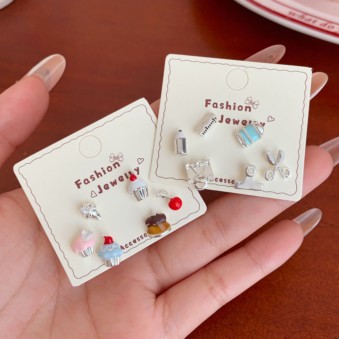 Wholesale Fun bread ice cream fruit dessert earrings silver needle sweet exquisite bow earrings