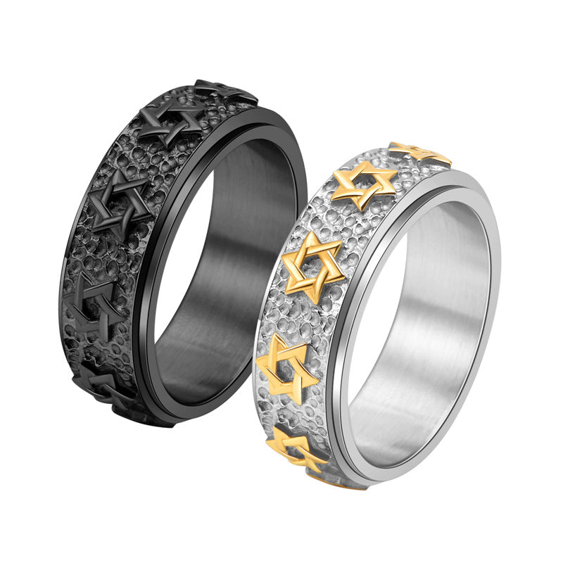 Anello stella a sei punte in acciaio al titanio all'ingrosso