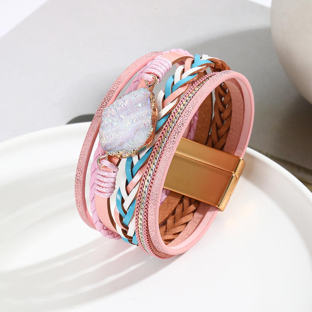 Wholesale Bohemian Multi-Layer Handmade Leather Bracelet with Magnetic Buckle Chic Fashion Accessory for Boutique Resale