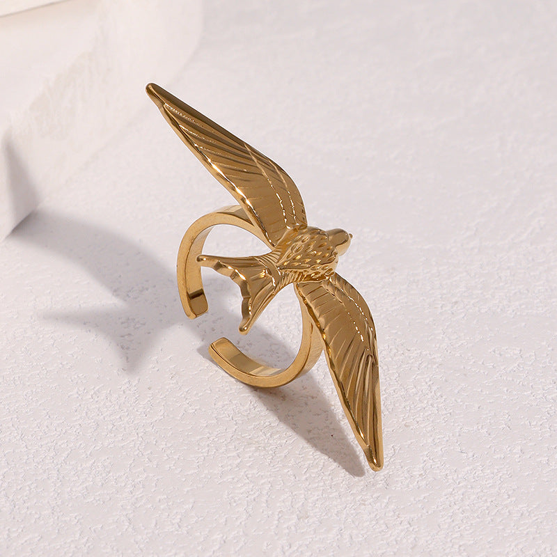 Wholesale Stainless Steel Dove Open Ring Retro Gold Fashion Jewelry Accessory For Gift Party