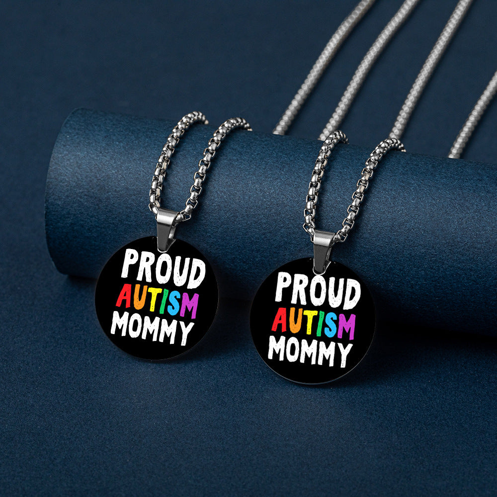 Wholesale Autism MOM Color Printed Pendant Stainless Steel Necklace Mother's Day ACC-NE-HuanYu002