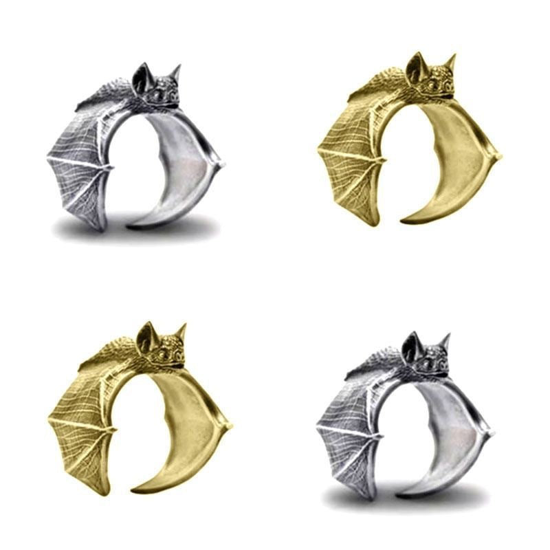 Wholesale Black Bat ring personalized  open adjustable  retro hip hop ring