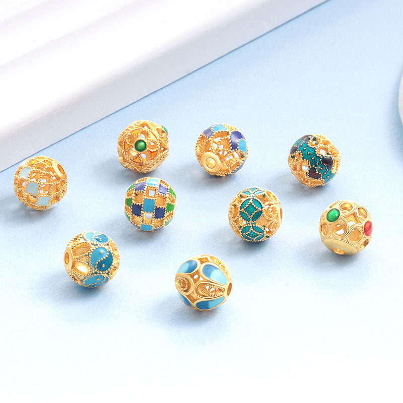 Wholesale S925 sterling silver oil-drip cloisonne hollow spacer beads enamel color handmade beads