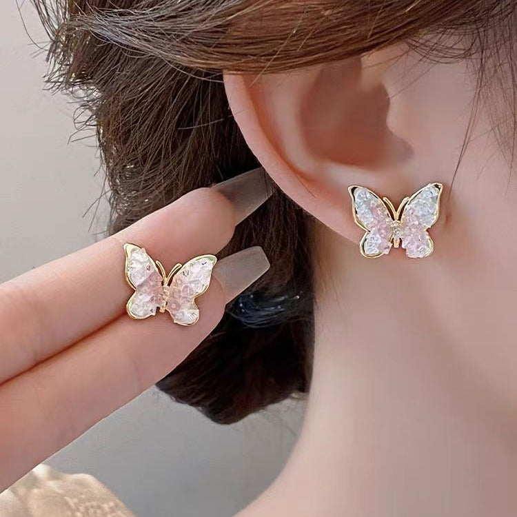 Wholesale Gold Gradient Pink Butterfly Earrings
