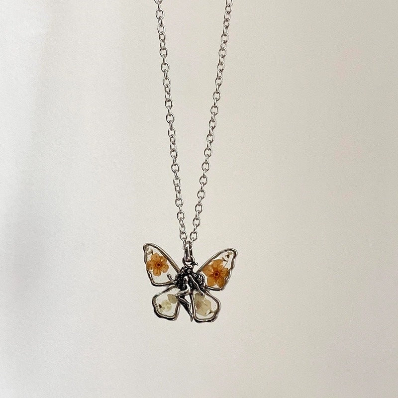 Wholesale Vintage Butterfly Dropping Oil Flower Necklace