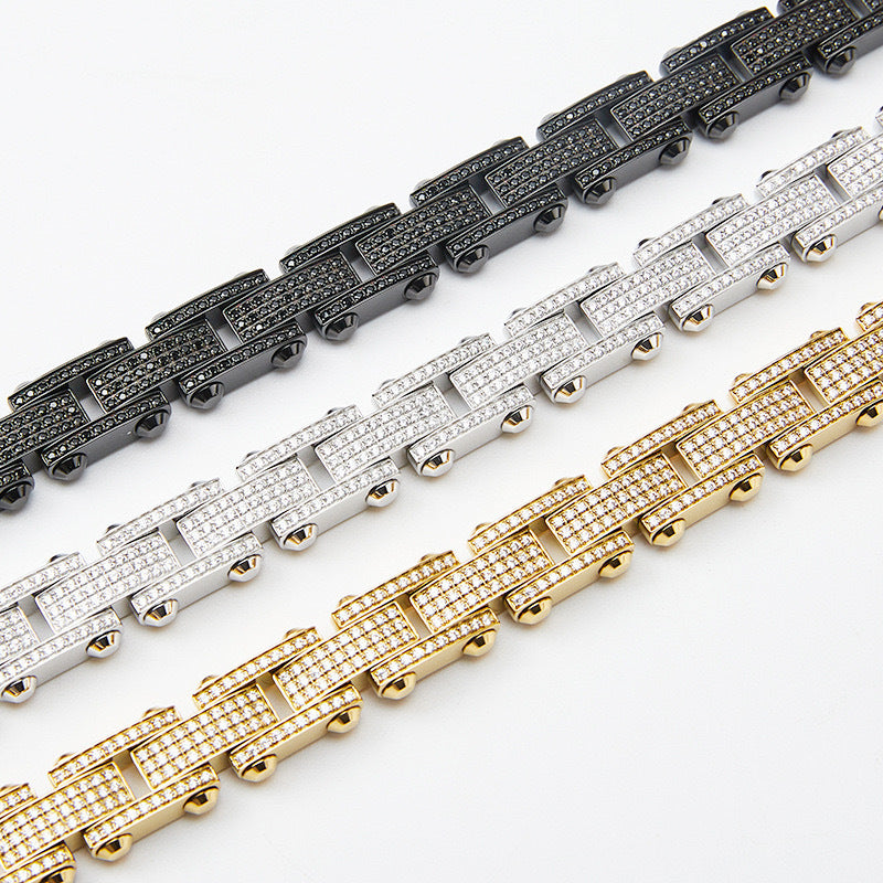 Wholesale Luxury Stainless Steel Diamond Encrusted Hip-hop Bracelet