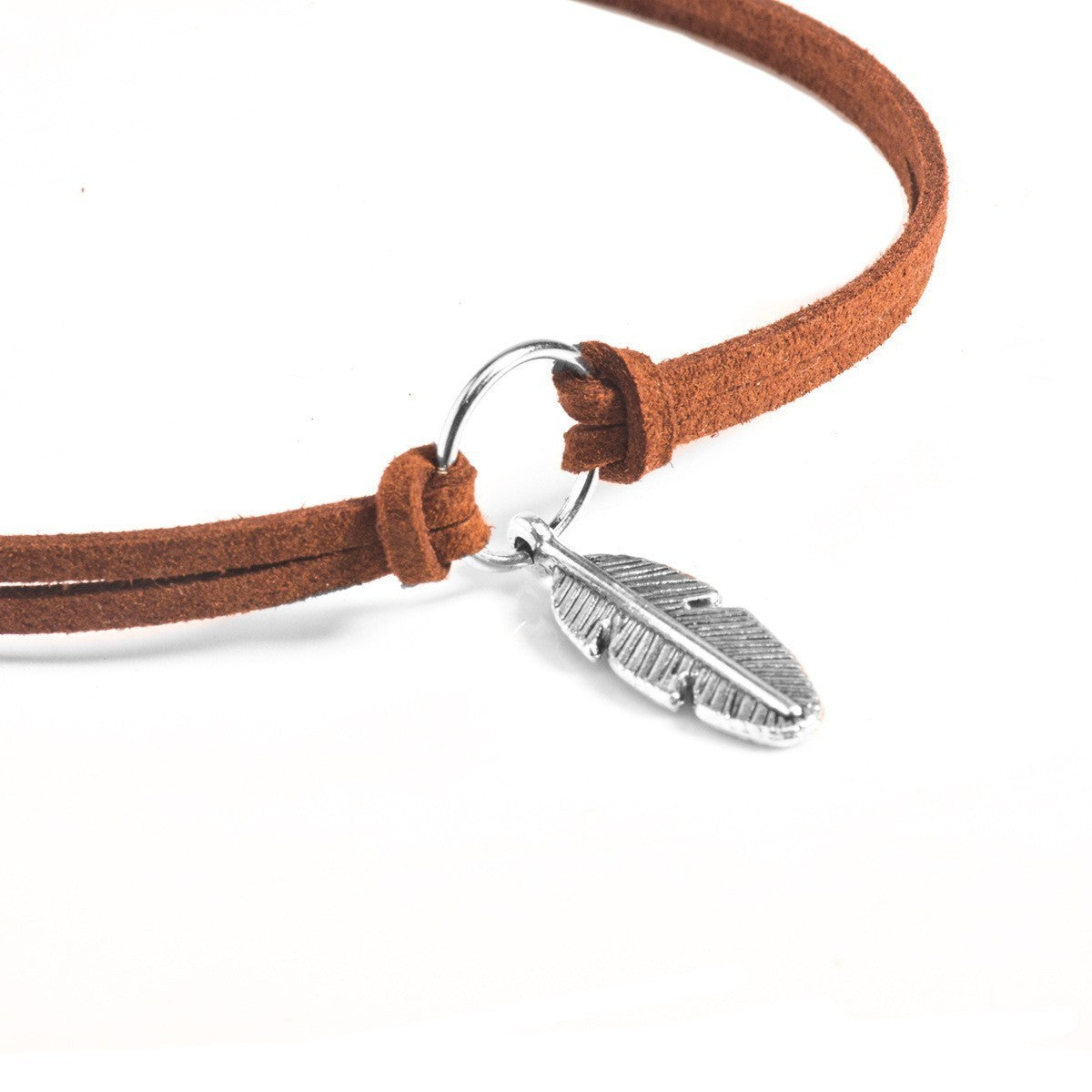 Wholesale retro ethnic style circle feather necklace