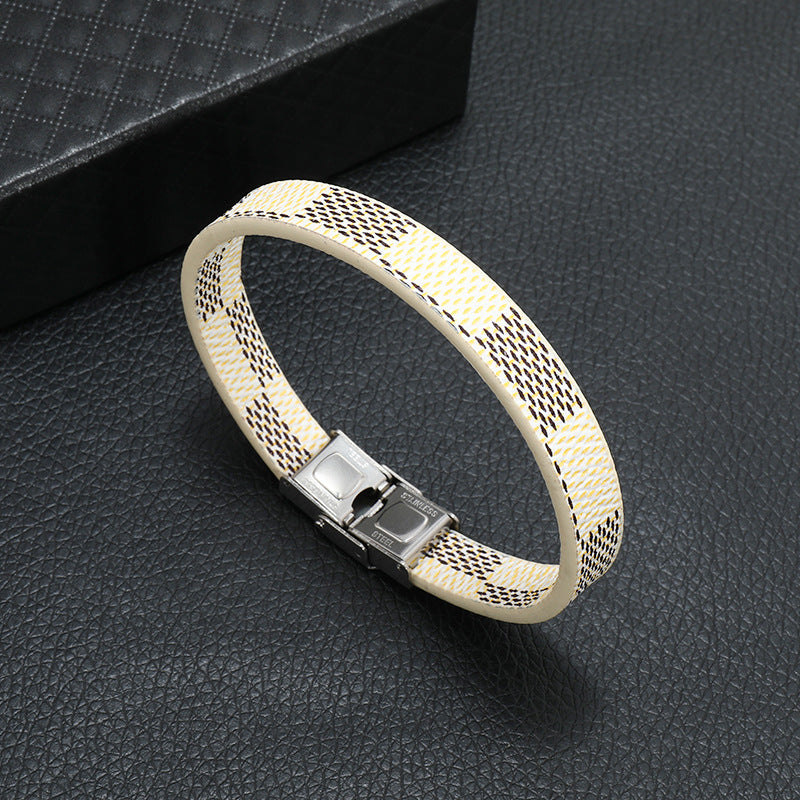 Wholesale Simple Striped Stainless Steel Leather Bracelet for Men