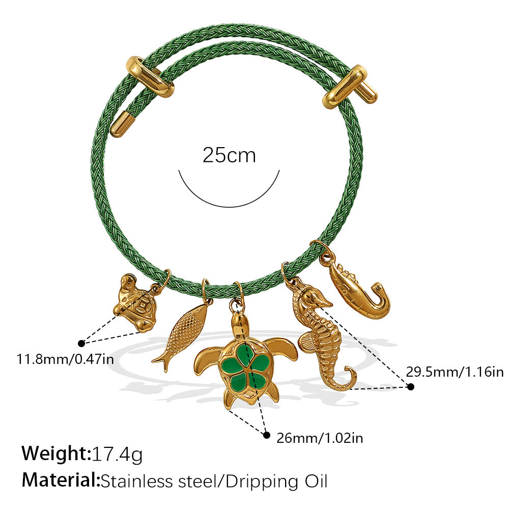Wholesale Cross-Border European and American Popular Adjustable Rope Multi-Pendant Bracelet DIY Stainless Steel Plated 18K Gold Bracelet Accessible Luxury Model