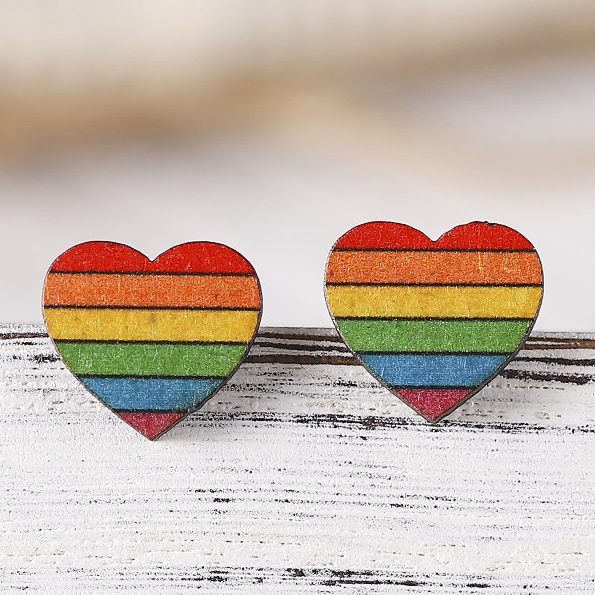 Wholesale Rainbow Heart Star Flag Wood Earrings ACC-ES-ChuLian050