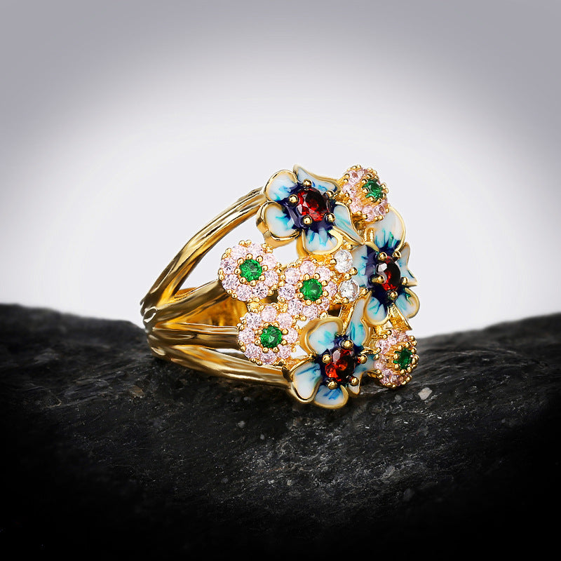Wholesale Flower Set Colorful Zircon  Ring