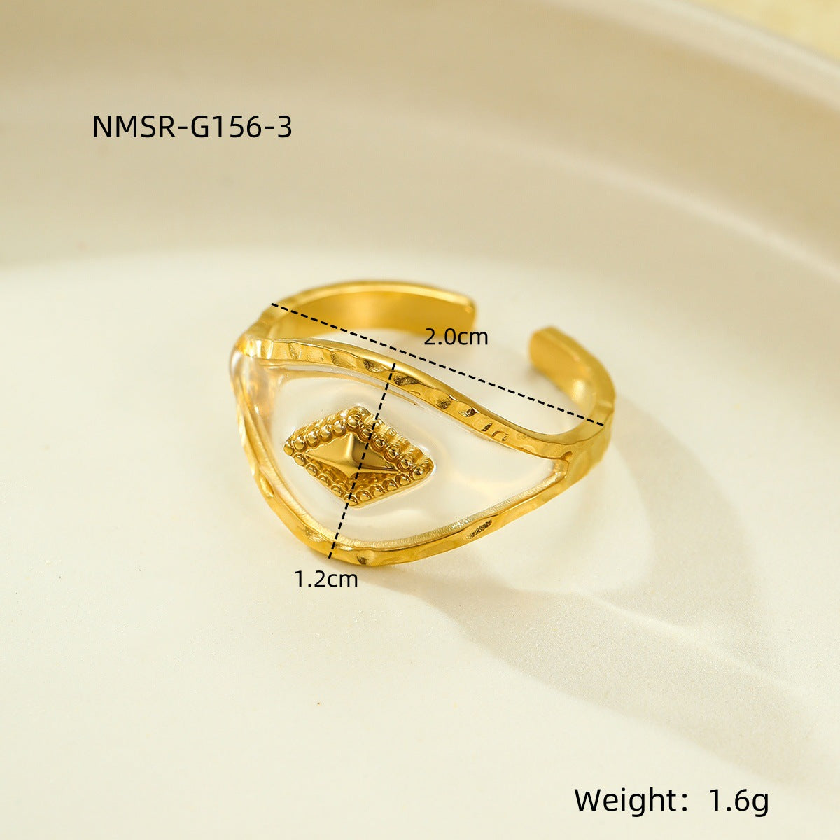 Wholesale  Geometric Love Petals Natural Stone Stainless Steel Opening Adjustable Ring
