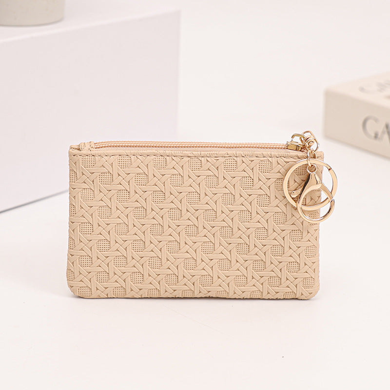 Wholesale Woven Embossed Black PU Wallet Everyday Coin Purse With Lobster Clasp