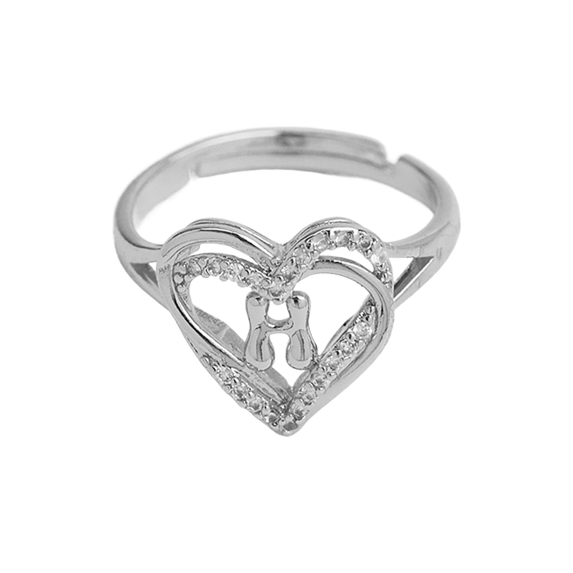 Wholesale silver love heart-shaped 26 English letters open heart women's ring