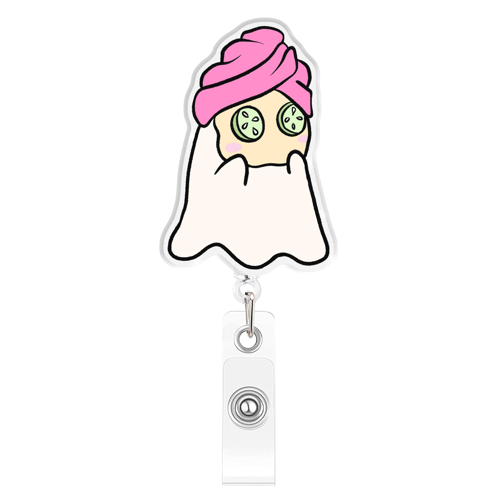 Wholesale  Ghost Cute Cartoon Acrylic Easy-Pull Buckle Retractable ID Card Holder Able Office Badge Decoration