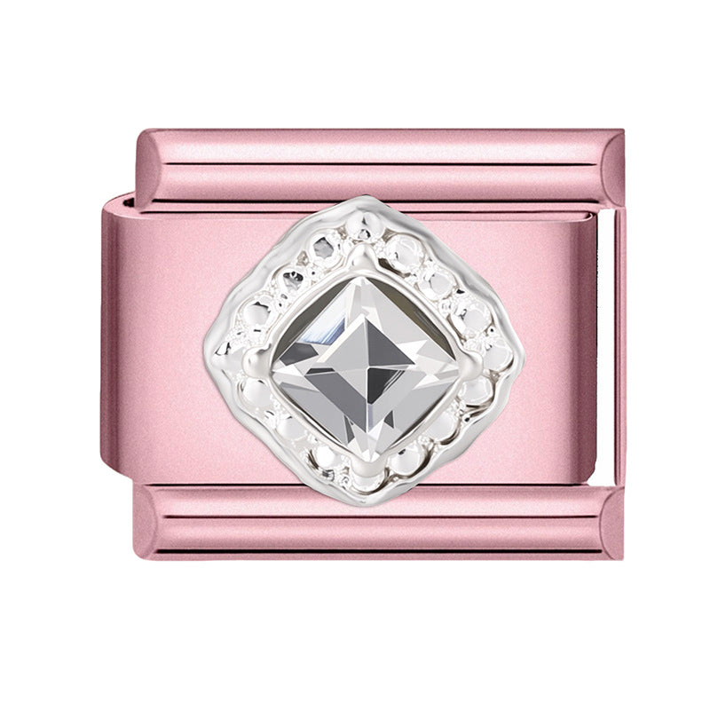 Wholesale 9mm Italian Charm Starter Bracelets pink series  DIY  Single Section Creative Stainless Steel Composable Bracelet