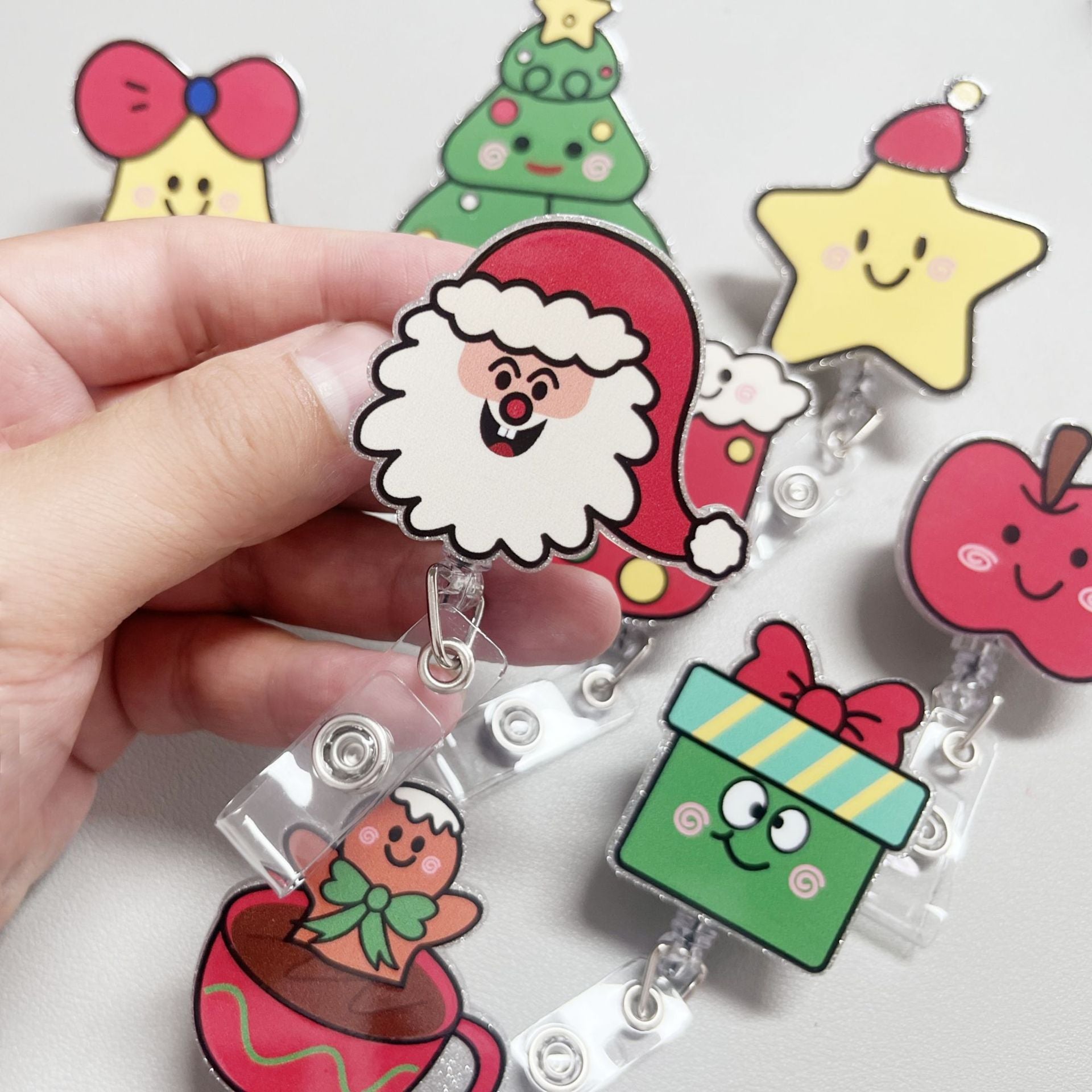 Wholesale Christmas Fun Acrylic Retractable Keychain Badge Reels