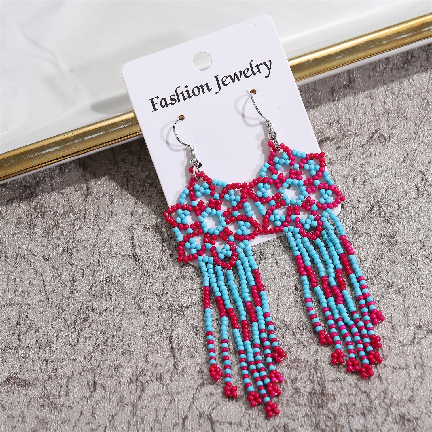 Wholesale Colorful Floral Long Tassel Drop Earrings Hand Woven Rice Beads Earrings ACC-ES-Zheq001
