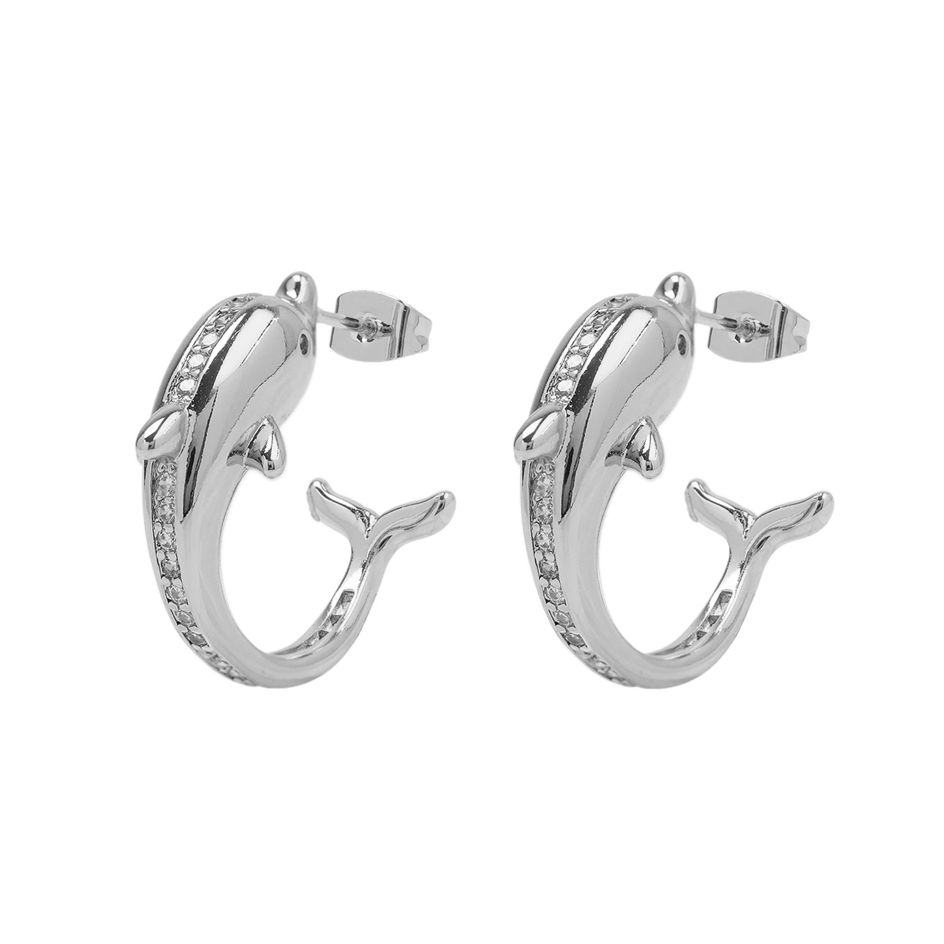 Wholesale Brass Ocean Element Dolphin C-Shaped Earrings