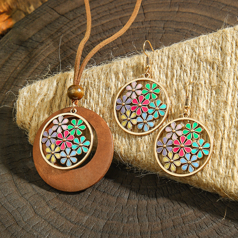 Wholesale Dripping Oil Bohemian Geometric Jewelry Set - Trendy Earrings and Necklace for Boutique Resale