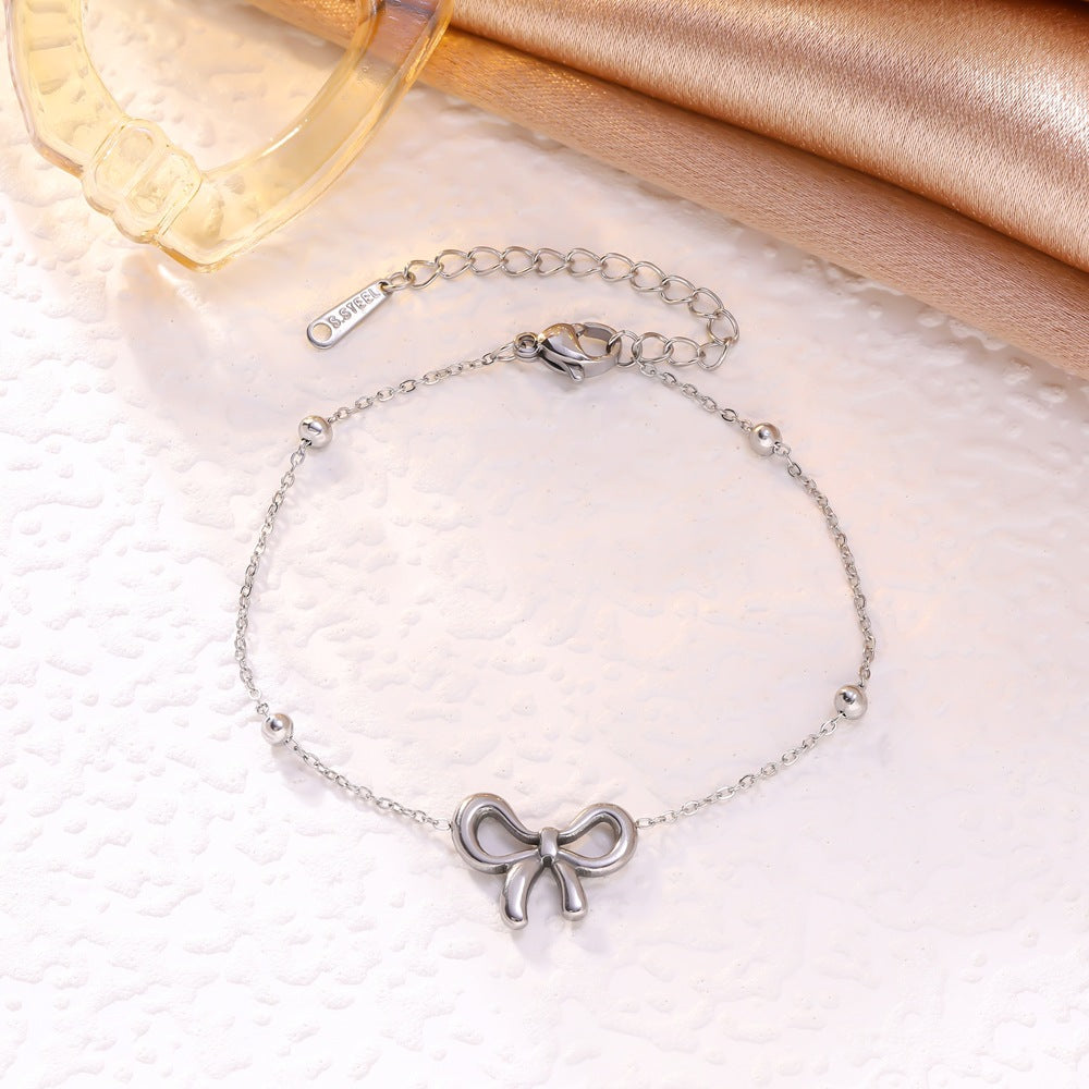 Wholesale Bow Ball Bead Titanium Steel Bracelet Necklace Earring Set Women' s Fashionable Temperament Versatile