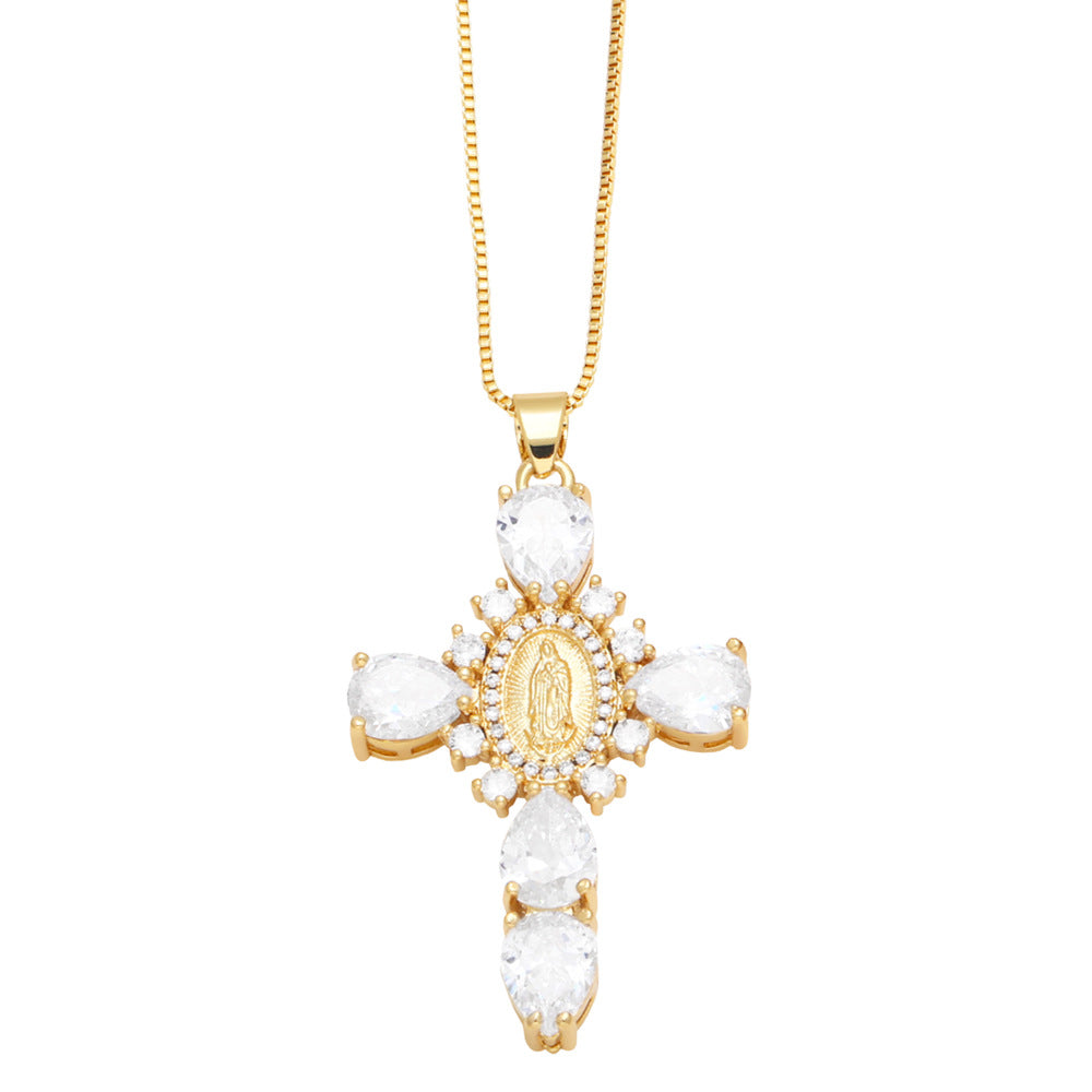 Wholesale Micro Set Zircon Cross Copper Necklace ACC-NE-AS001