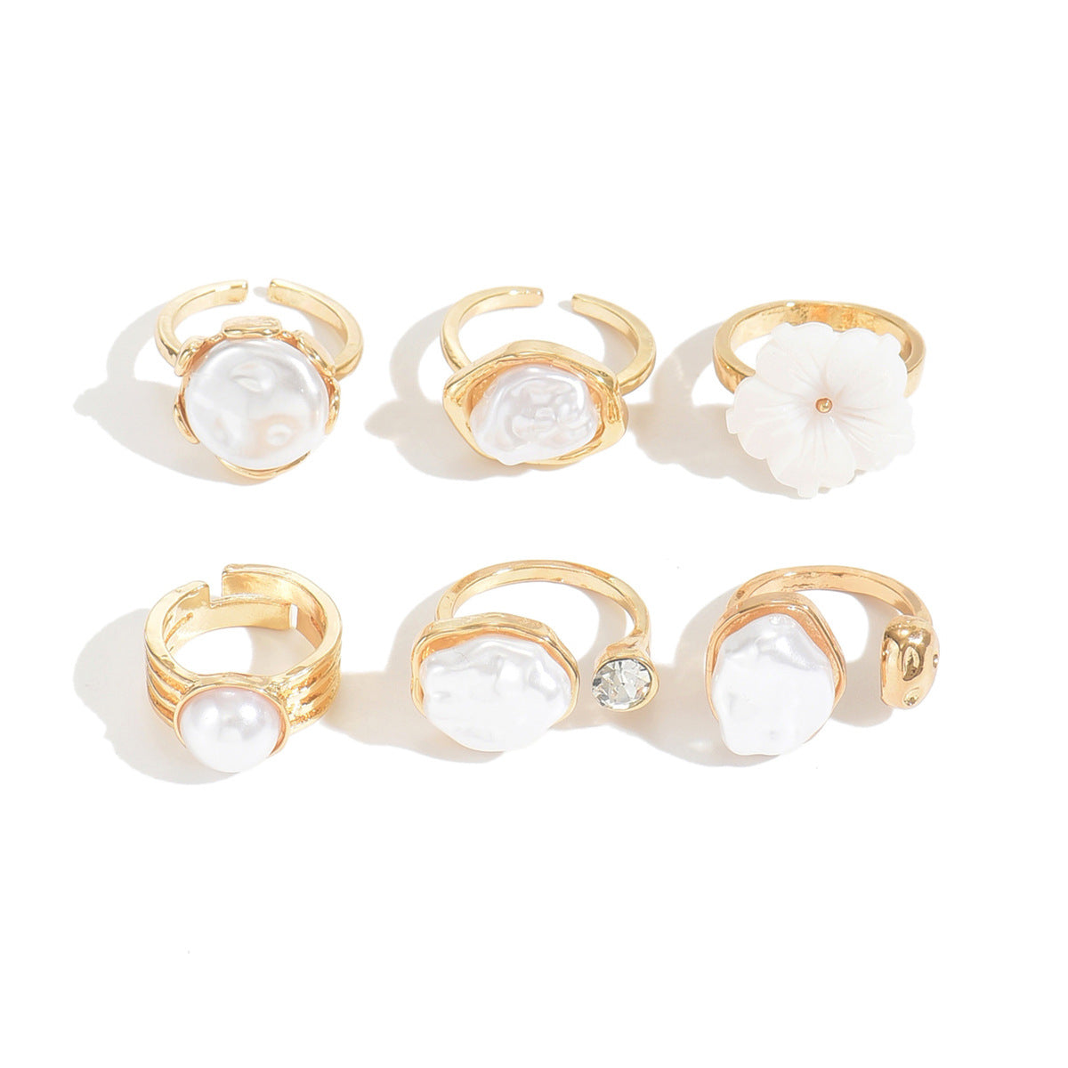 Wholesale Vintage French Style Imitation Pearl Ring Set - Irregular Flower Design Women' s Fashion Accessory