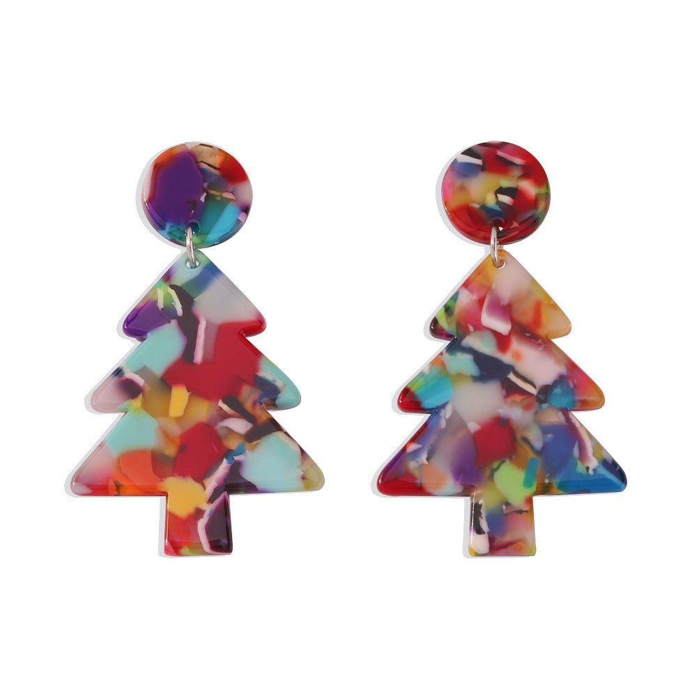 Wholesale E10180 European and American cross-border jewelry simple color Christmas tree earrings personalized acetic acid plate fashion earrings for women