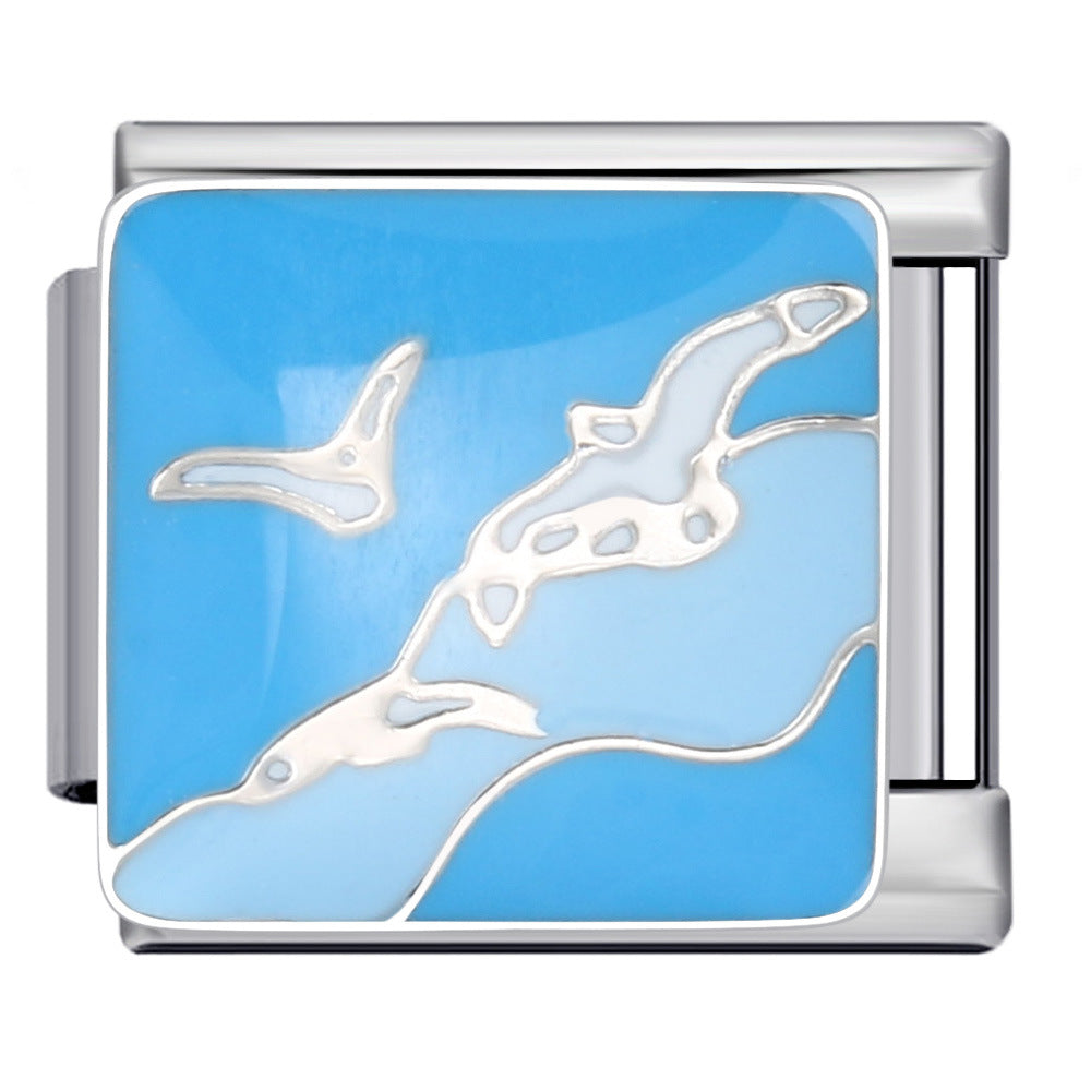 Wholesale  Italian Module Bracelet  Blue Ocean ElementsStainless Steel Welding Pattern DIY Charms