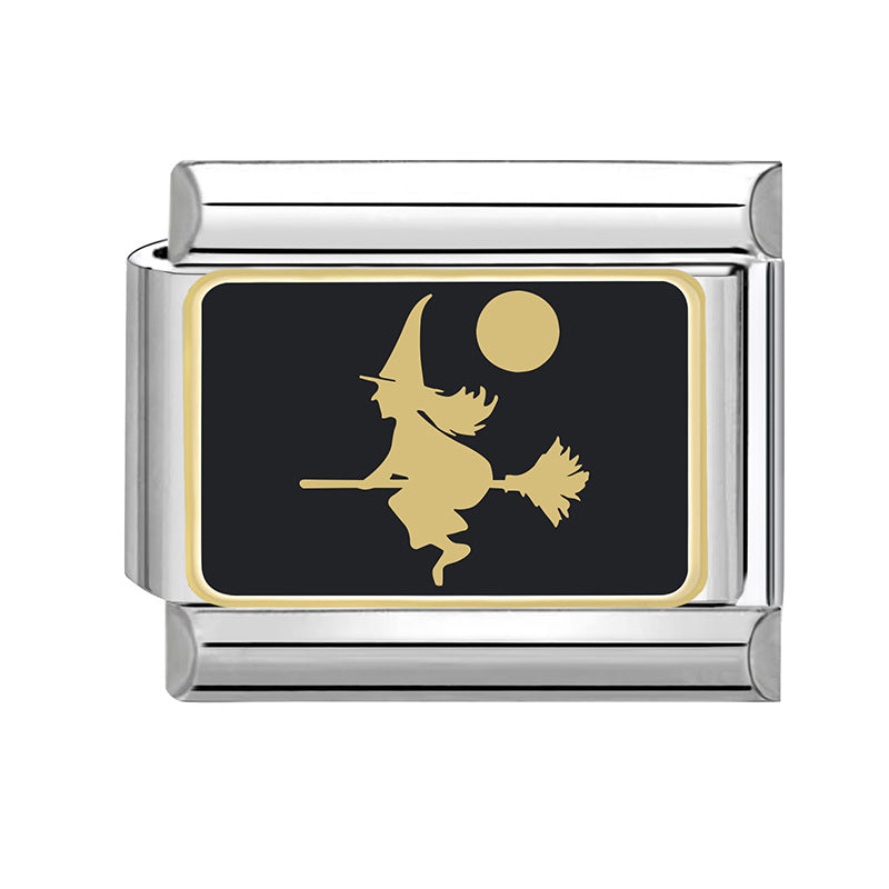 Wholesale Italian Charm Bracelet 9mm DIY Splicing Black Halloween Series Stainless Steel Composable Bracelet