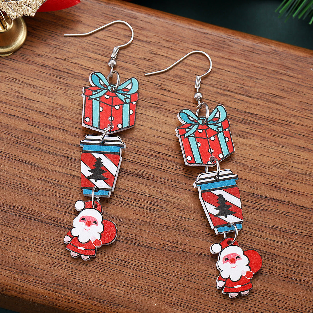 Wholesale Christmas  Christmas tree coffee splicing pendant earrings