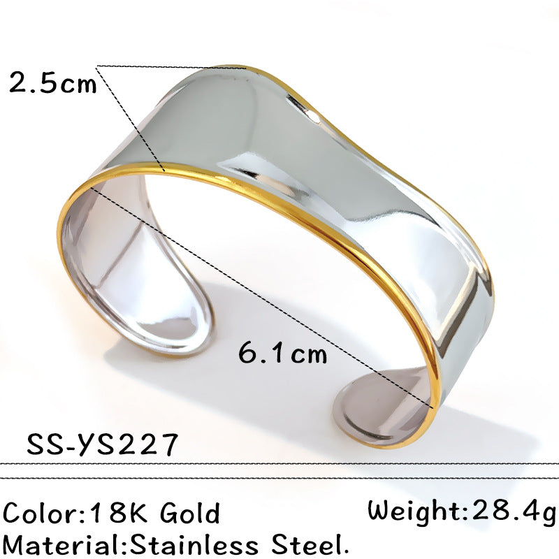 Wholesale Stainless Steel Bangle with 18K Metallic Finish and Two-Tone Gold Open Design