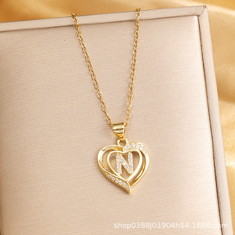 Wholesale Titanium Steel Plated 18K Gold English Letter Pendant Necklace